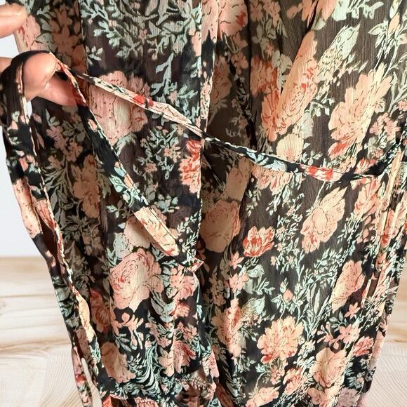 Mango MNG Maxi Dress Sz 8 Black Floral Print Ruffles Sheer Romantic Fairy Core - Picture 12 of 15